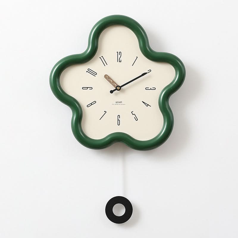 Wall Clock 3D Floral Pendulum Silent Movement