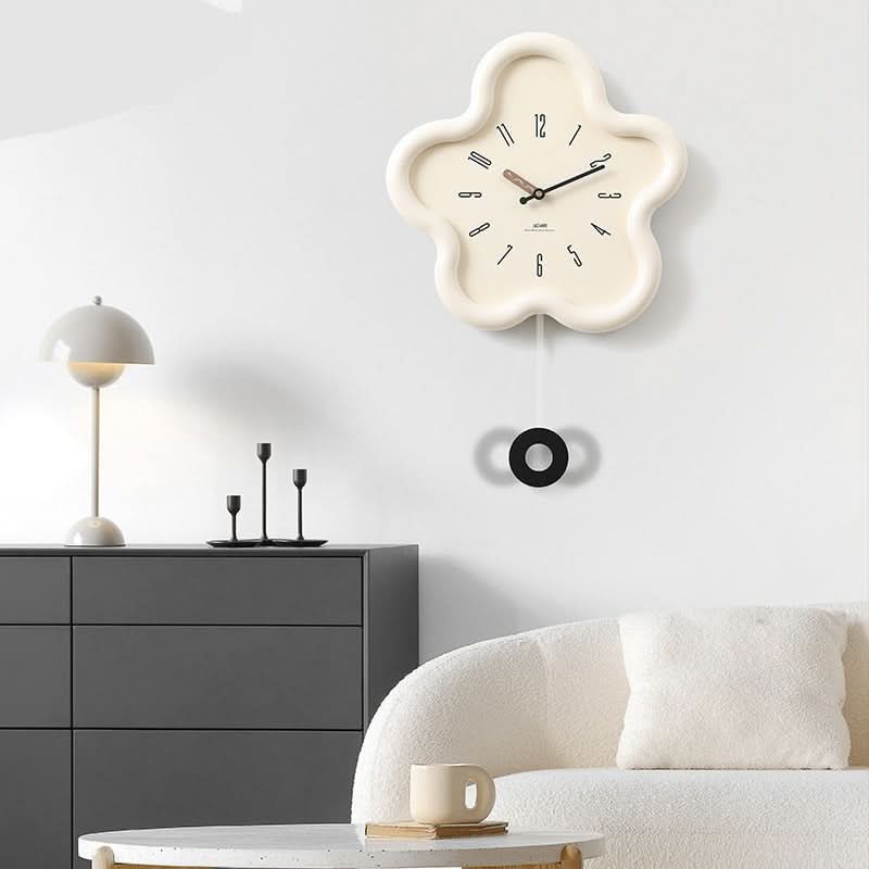 Wall Clock 3D Floral Pendulum Silent Movement