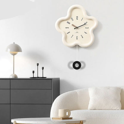 Wall Clock 3D Floral Pendulum Silent Movement