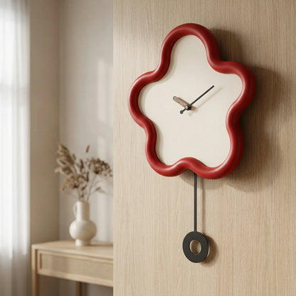 Wall Clock 3D Floral Pendulum Silent Movement