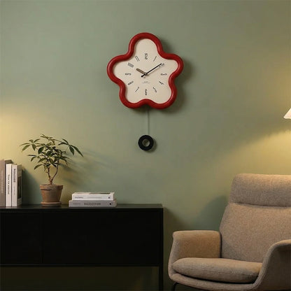 Wall Clock 3D Floral Pendulum Silent Movement
