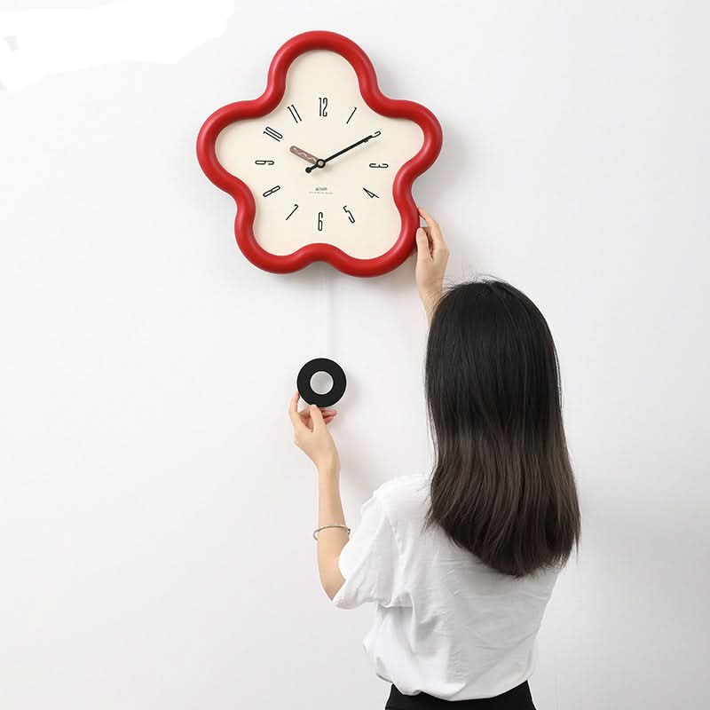 Wall Clock 3D Floral Pendulum Silent Movement