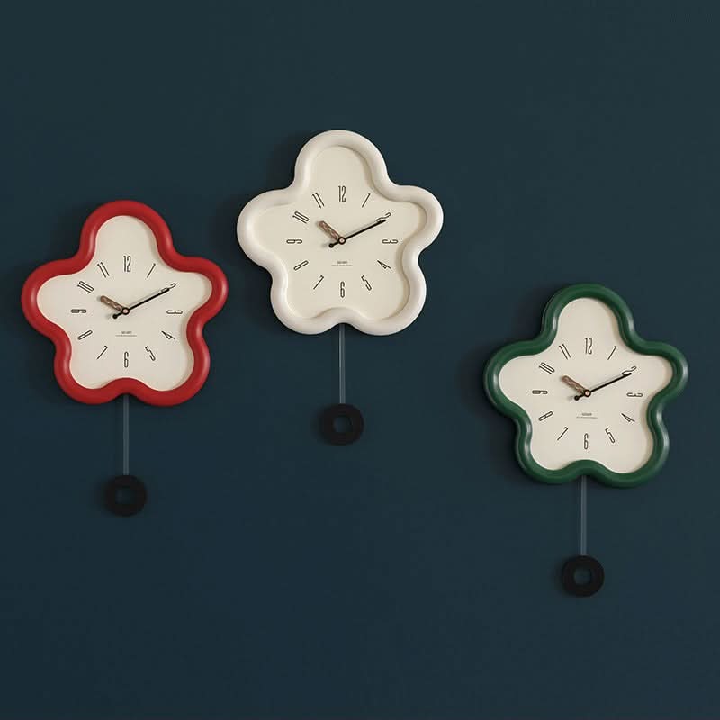 Wall Clock 3D Floral Pendulum Silent Movement
