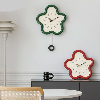 Wall Clock 3D Floral Pendulum Silent Movement