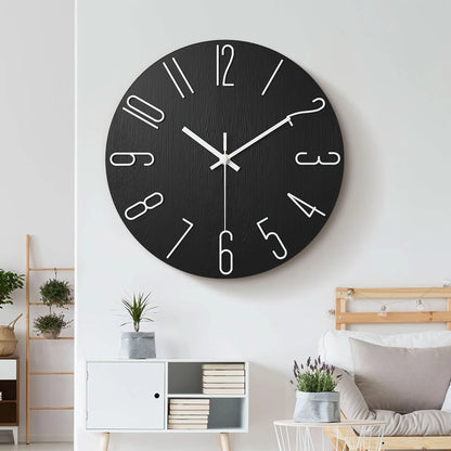 Wall Clock Frameless Silent Quartz 12 Inch Wood-Look