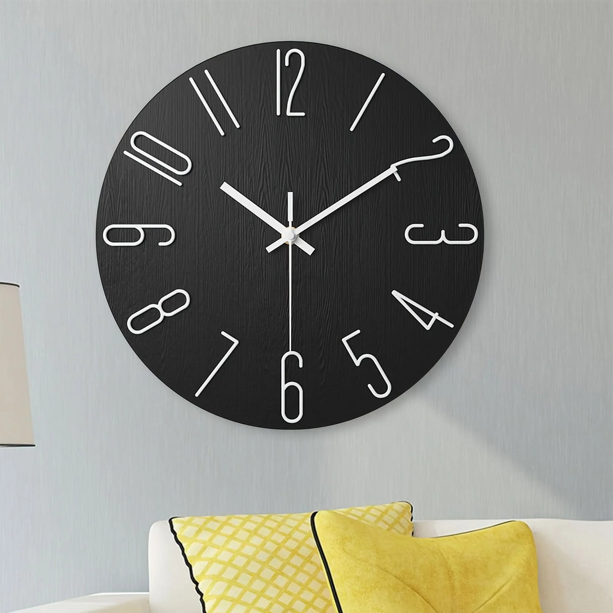 Wall Clock Frameless Silent Quartz 12 Inch Wood-Look