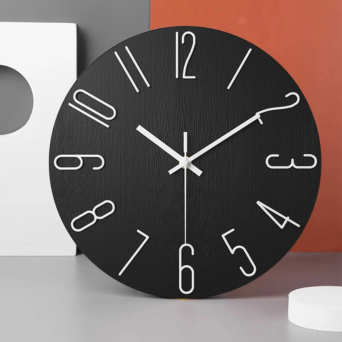 Wall Clock Frameless Silent Quartz 12 Inch Wood-Look