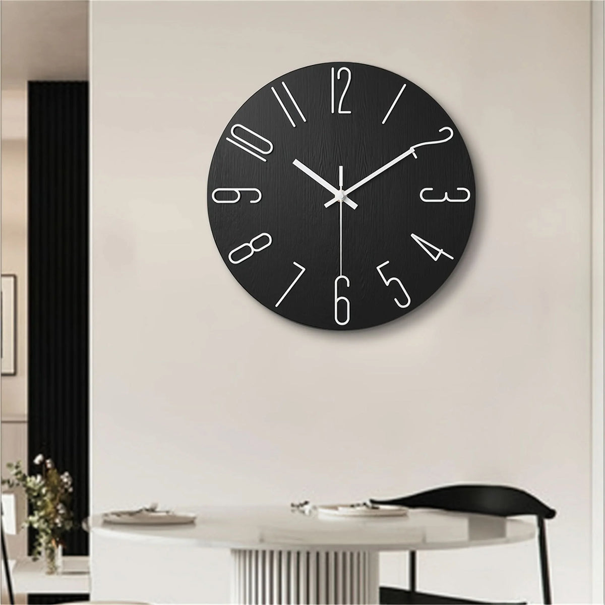 Wall Clock Frameless Silent Quartz 12 Inch Wood-Look