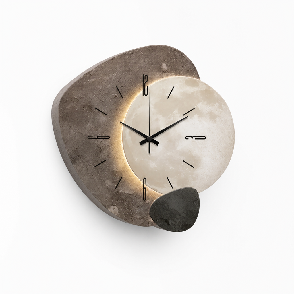 Wall Clock Luminous Moon Textured Stone Optional LED Backlight