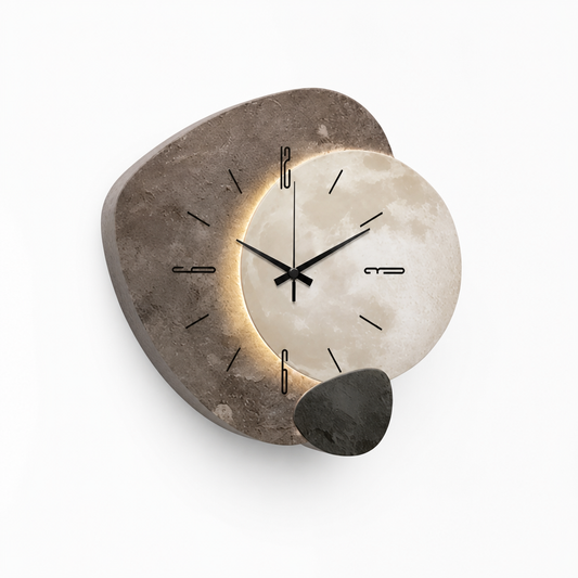 Wall Clock Luminous Moon Textured Stone Optional LED Backlight