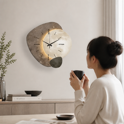 Wall Clock Luminous Moon Textured Stone Optional LED Backlight