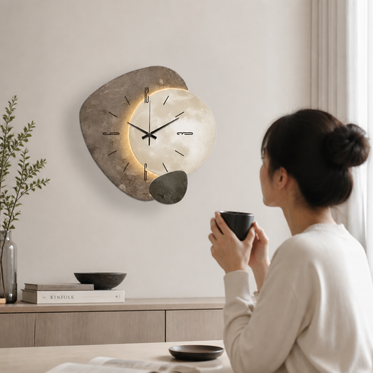 Wall Clock Luminous Moon Textured Stone Optional LED Backlight