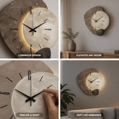 Wall Clock Luminous Moon Textured Stone Optional LED Backlight