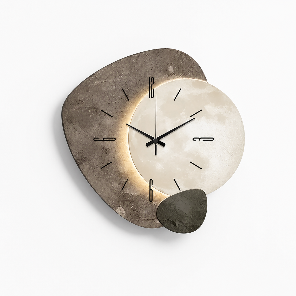 Wall Clock Luminous Moon Textured Stone Optional LED Backlight