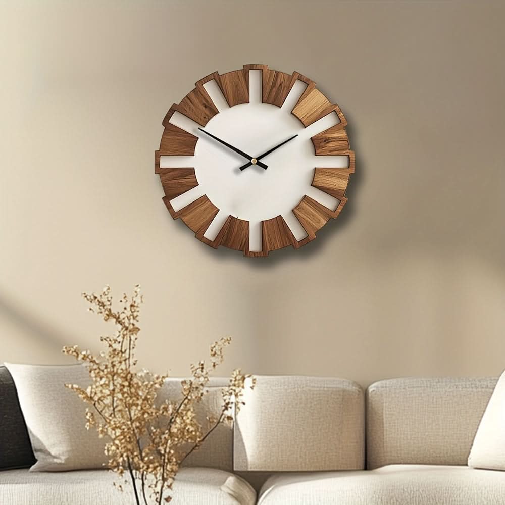 Wall Clock Silent Non-Ticking Vintage Wood-Look Frame