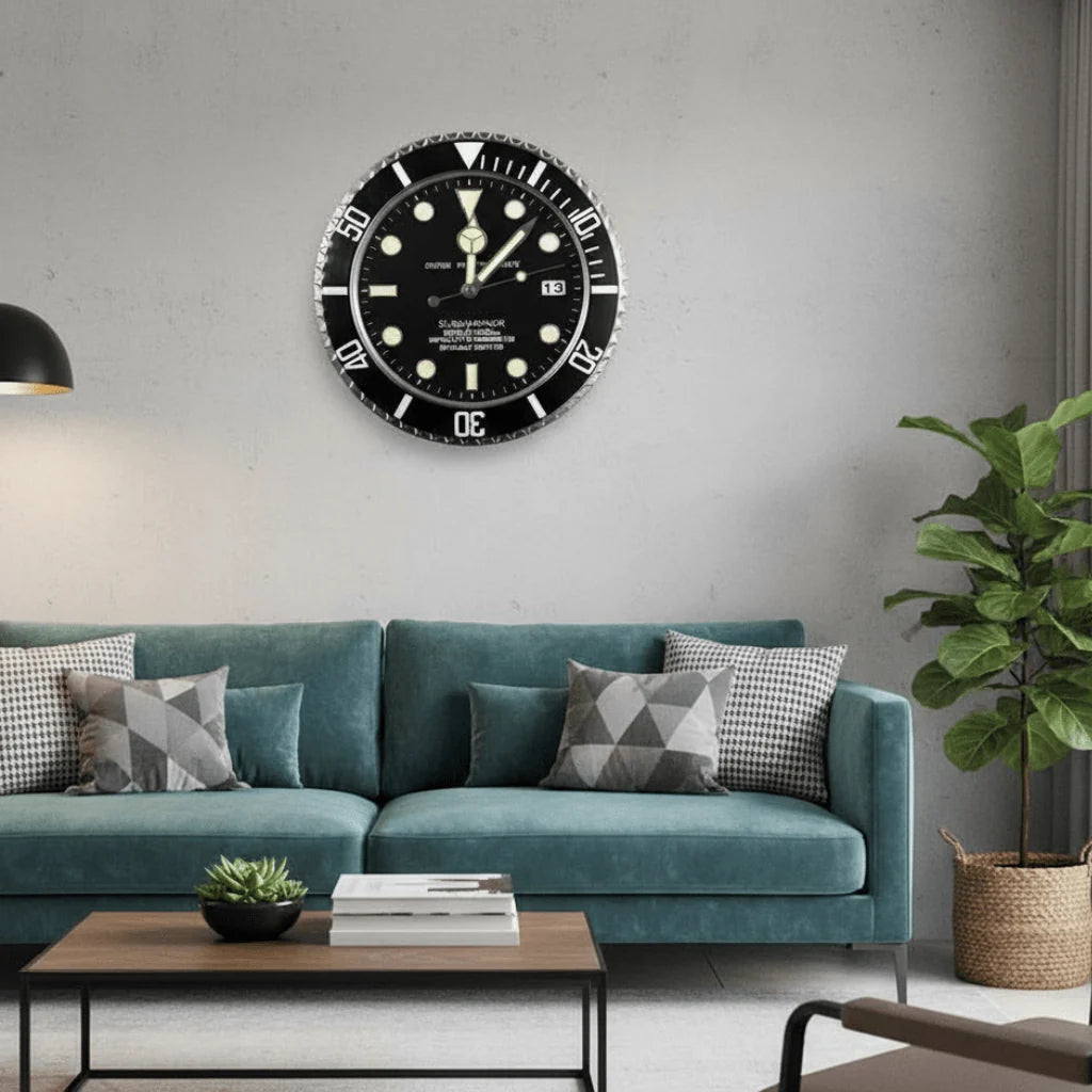 Wall Clock Silent Operation Luminous Hands Stainless Steel Frame 13-Inch
