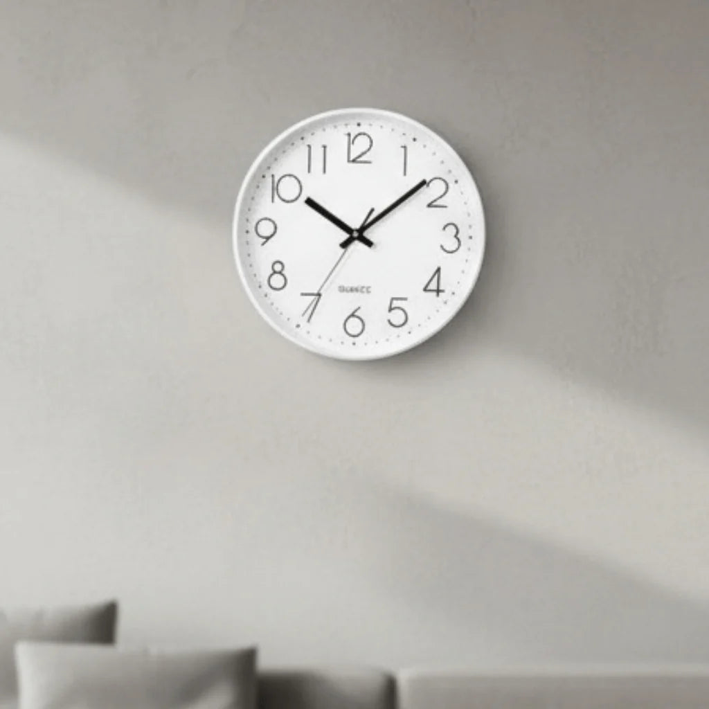 Wall Clock Silent Quartz Movement Easy-to-Read 11.8-Inch Dial Glass Cover