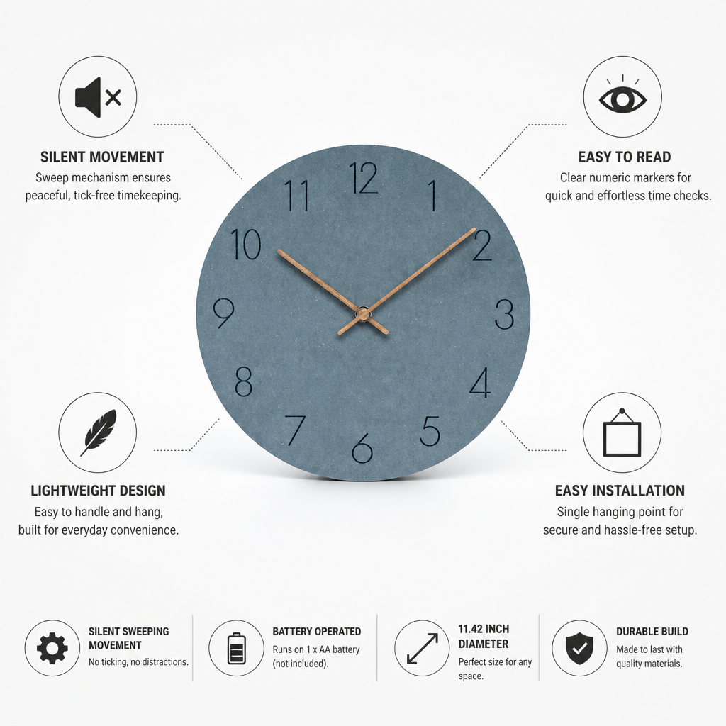 Wall Clock Silent Sweeping Movement Minimal Numeric Face