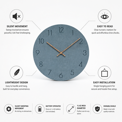 Wall Clock Silent Sweeping Movement Minimal Numeric Face