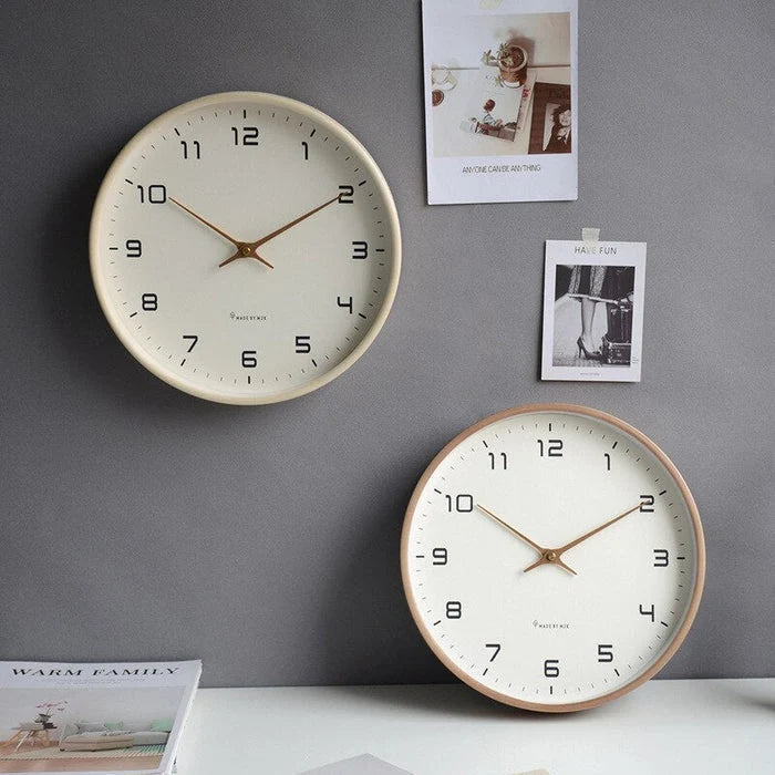 Wall Clock Solid Wood Silent Quartz Movement Clear Numerals