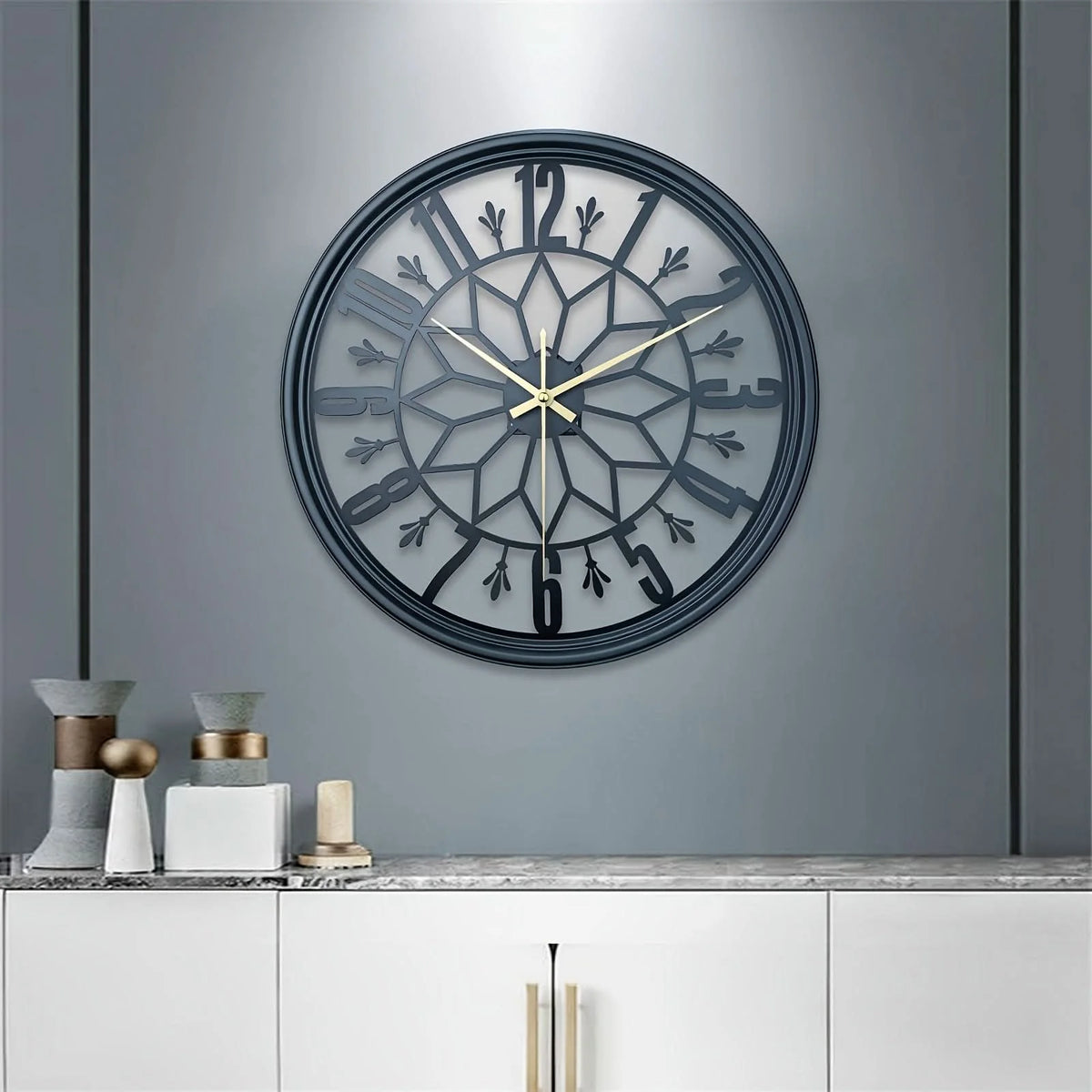 Wall Clock Vintage Metal Silent Quartz Battery Powered