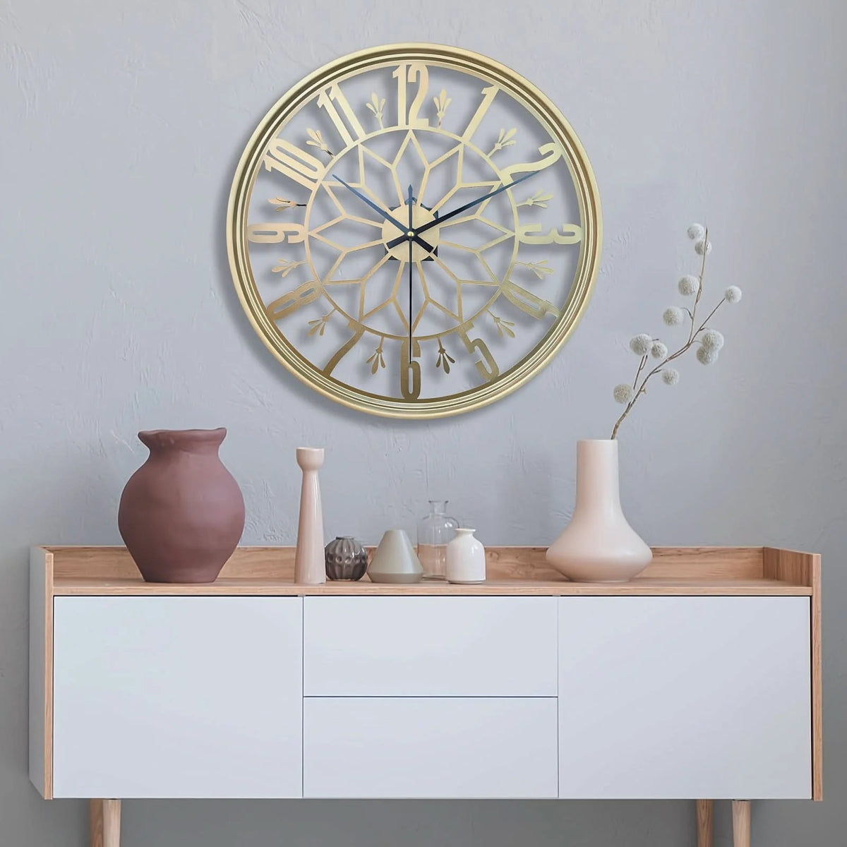 Wall Clock Vintage Metal Silent Quartz Battery Powered