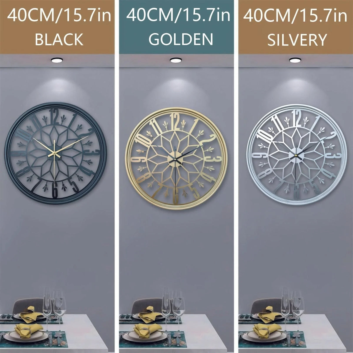 Wall Clock Vintage Metal Silent Quartz Battery Powered