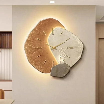 Wall Clock Wooden Geometric Silent Movement LED Backlight