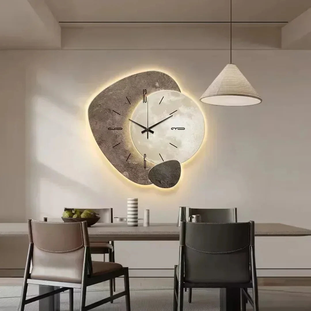 Wall Clock Wooden Geometric Silent Movement LED Backlight