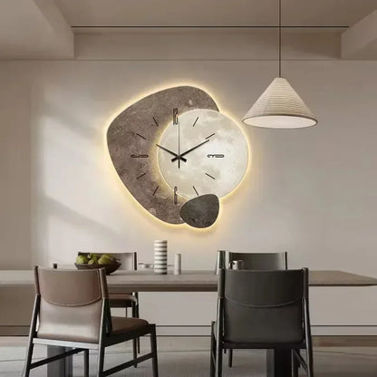Wall Clock Wooden Geometric Silent Movement LED Backlight