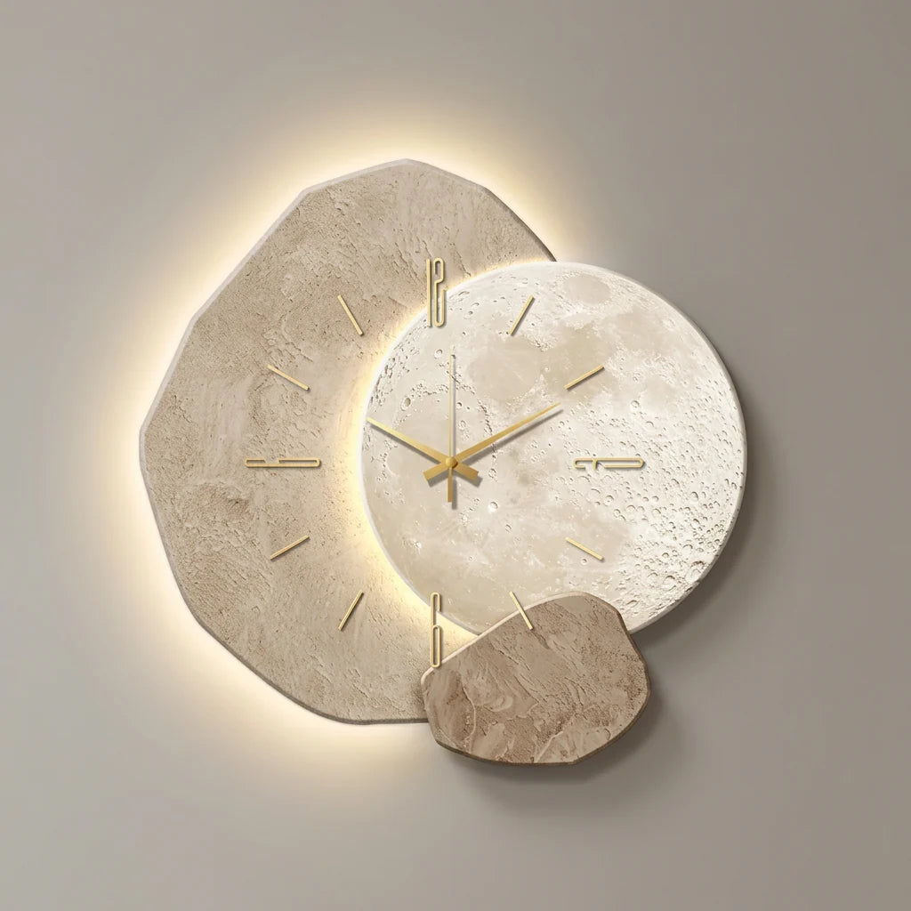 Wall Clock Wooden Geometric Silent Movement LED Backlight
