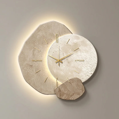 Wall Clock Wooden Geometric Silent Movement LED Backlight