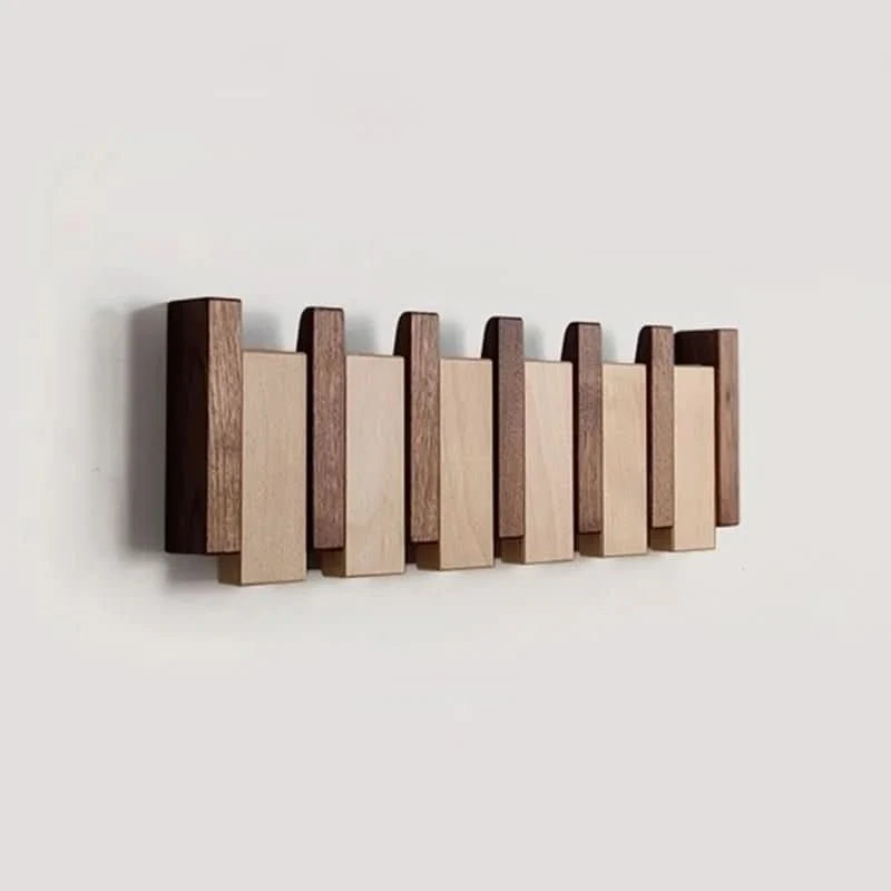 Wall Coat Rack Piano-Inspired Folding Hooks Wooden Space-Saving Design