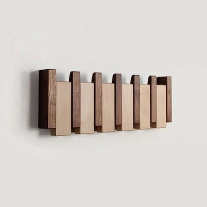 Wall Coat Rack Piano-Inspired Folding Hooks Wooden Space-Saving Design
