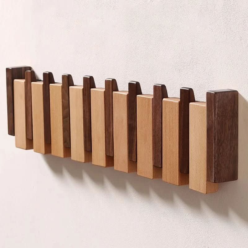 Wall Coat Rack Piano-Inspired Folding Hooks Wooden Space-Saving Design