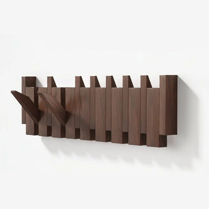 Wall Coat Rack Piano-Inspired Folding Hooks Wooden Space-Saving Design