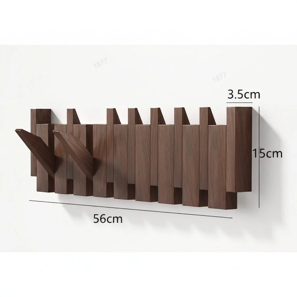 Wall Coat Rack Piano-Inspired Folding Hooks Wooden Space-Saving Design