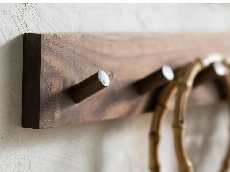 Wall Coat Rack Solid Wood Round Peg Hooks 4-6 Hooks