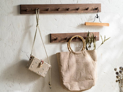 Wall Coat Rack Solid Wood Round Peg Hooks 4-6 Hooks