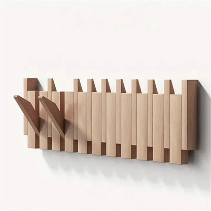 Wall Coat Rack Wooden Folding Hooks Space-Saving