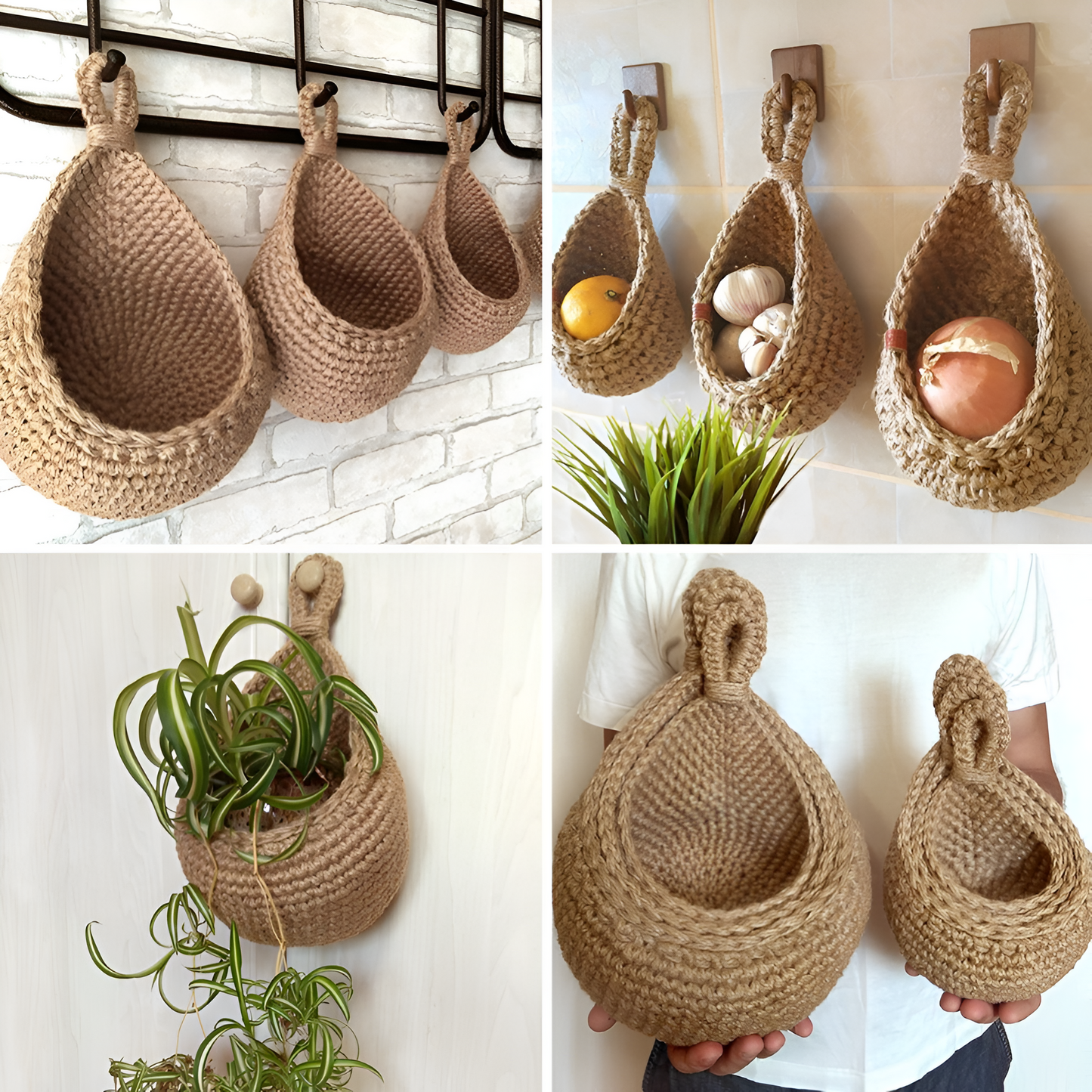 Wall Hanging Basket Handwoven Jute Breathable Weave Space-Saving