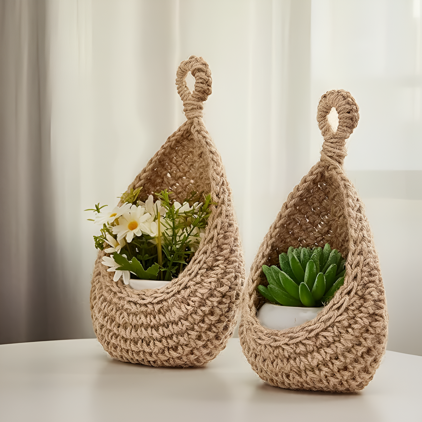 Wall Hanging Basket Handwoven Jute Breathable Weave Space-Saving