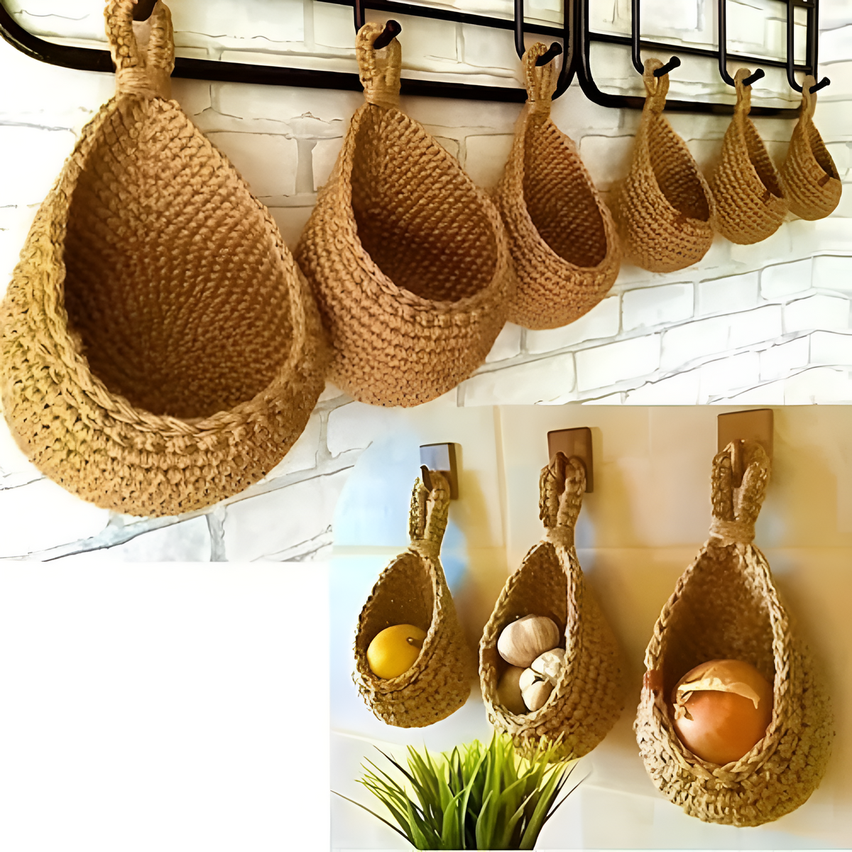 Wall Hanging Basket Handwoven Jute Breathable Weave Space-Saving