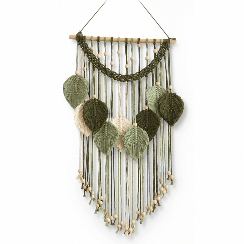 Wall Hanging Handcrafted Bohemian Leaf Beads & Fringe