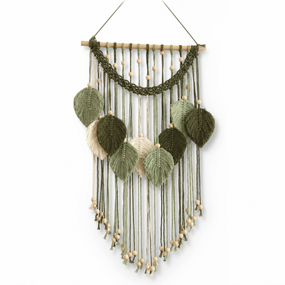 Wall Hanging Handcrafted Bohemian Leaf Beads & Fringe
