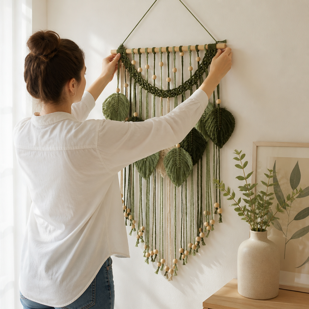 Wall Hanging Handcrafted Bohemian Leaf Beads & Fringe