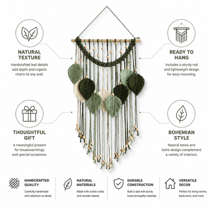 Wall Hanging Handcrafted Bohemian Leaf Beads & Fringe