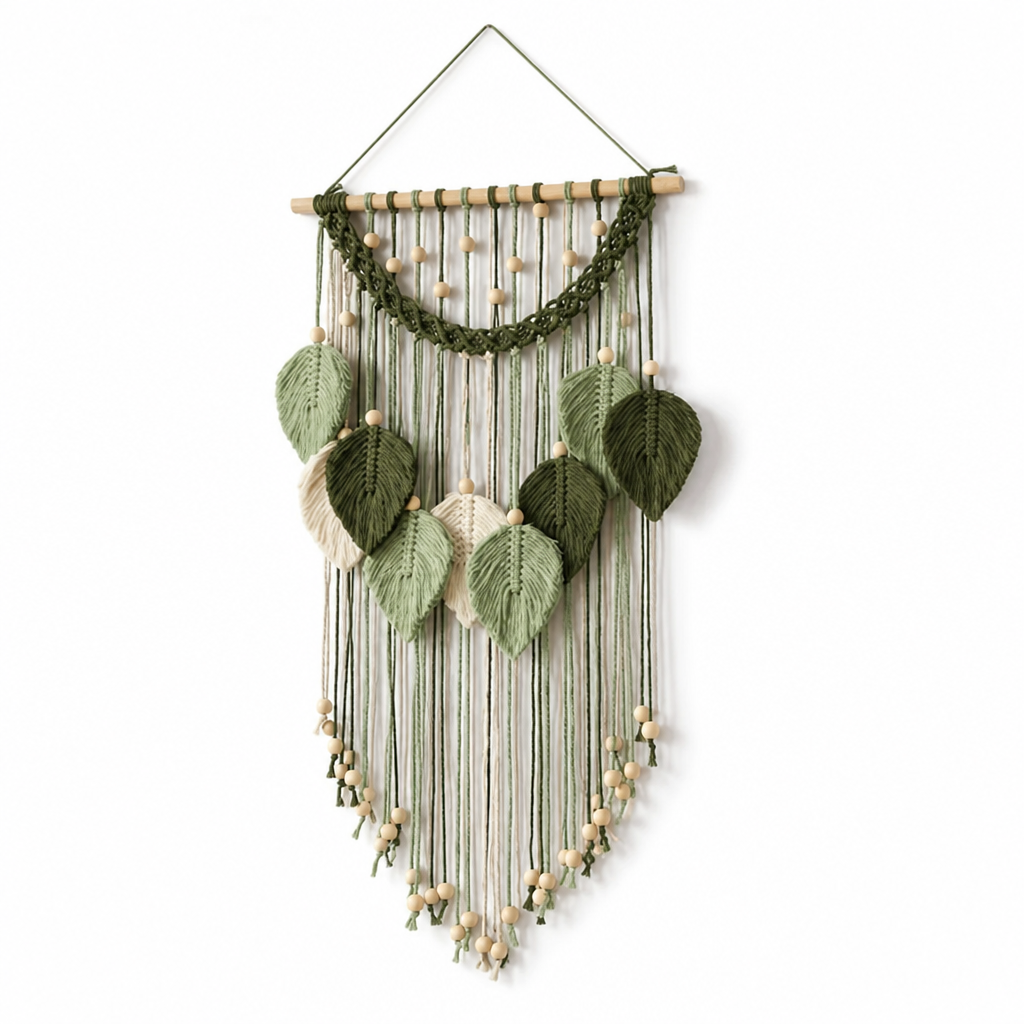 Wall Hanging Handcrafted Bohemian Leaf Beads & Fringe