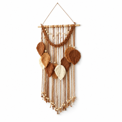 Wall Hanging Handcrafted Bohemian Leaf Beads & Fringe