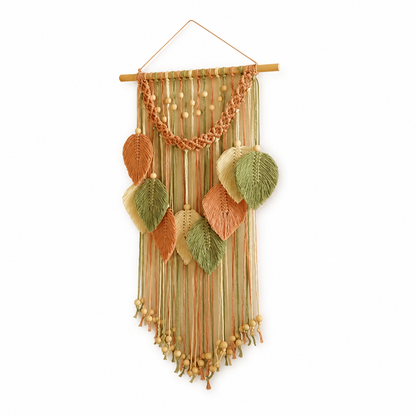 Wall Hanging Handcrafted Bohemian Leaf Beads & Fringe